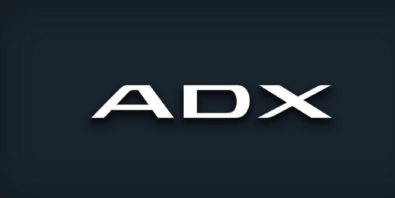 White letters spelling ADX on a black background