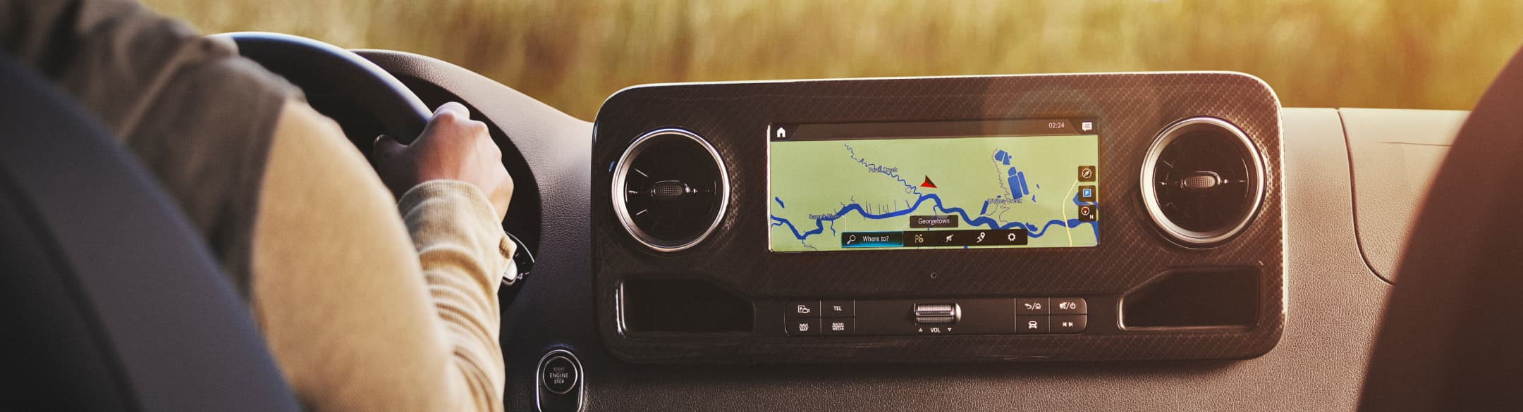 Mercedes-Benz Sprinter dashboard from the rear-seat passenger's point of view